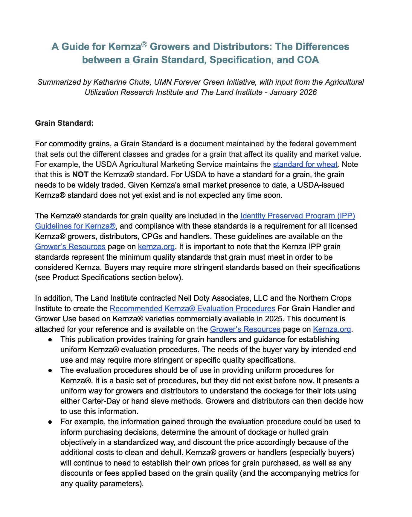 Kernza Grain Standard, Specification, And COA Thumbnail