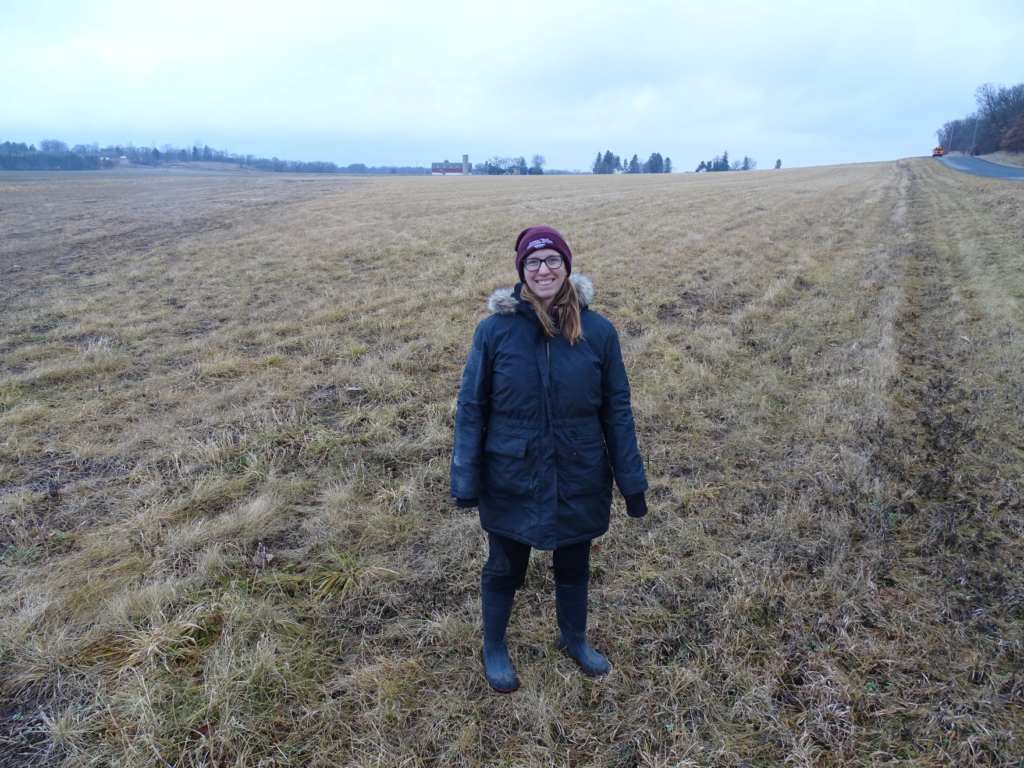 Nicole Tautges in a Kernza field in rural Walworth county. She sees the perennial grain as an important element of environmentally sustainable agriculture.